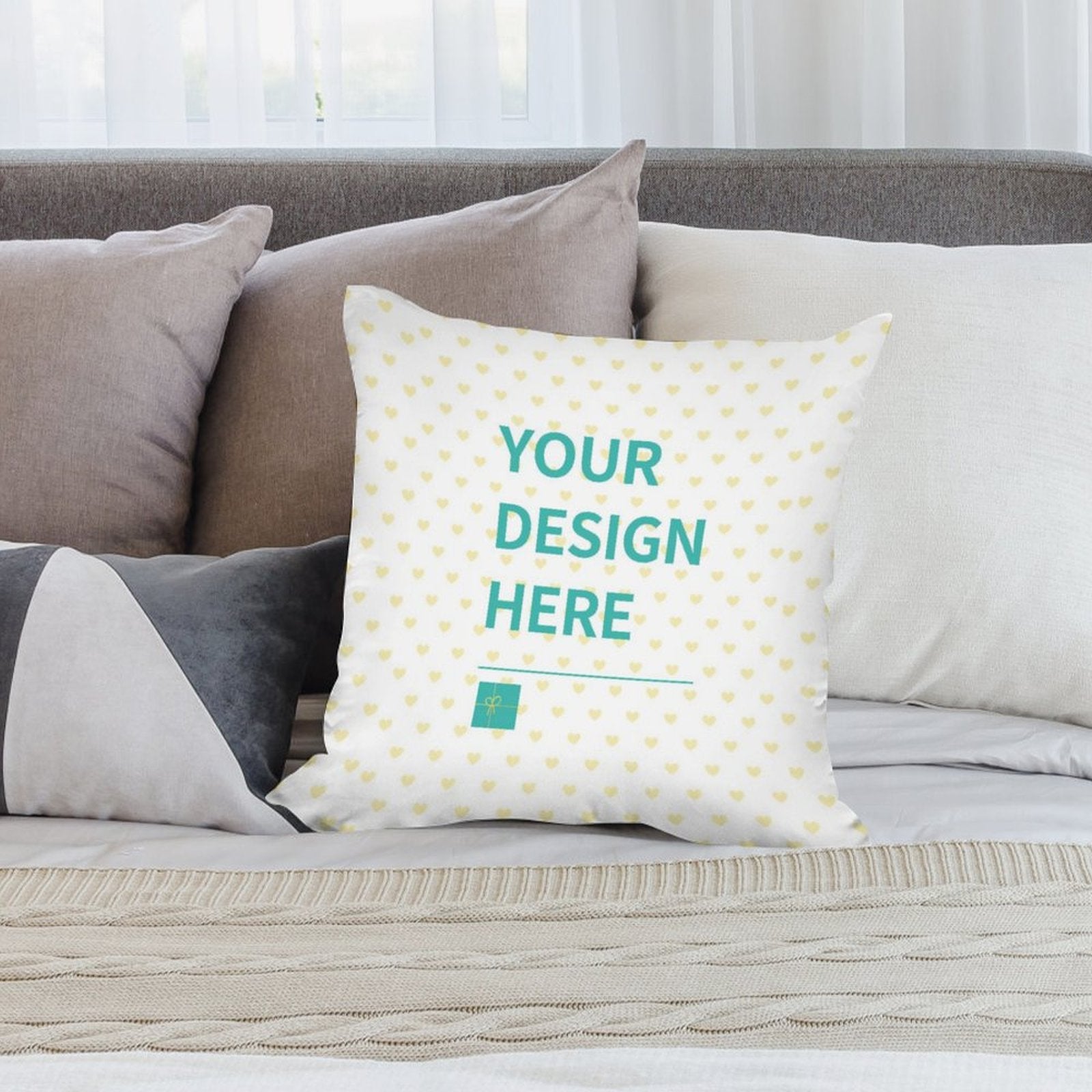 Personalized heart pattern polyester pillowcase with 'YOUR DESIGN HERE' design, bedroom decor from MyArtsyGift.