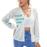 Custom white cardigan with design, open front outerwear for women