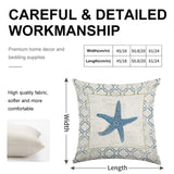 Linen throw pillow case, blue starfish design, premium home decor, softer fabric, and detailed craftsmanship.