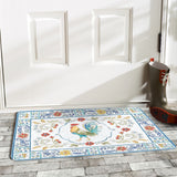 Rooster design door mat, indoor or outdoor use, floral pattern, farmhouse style entrance mat.