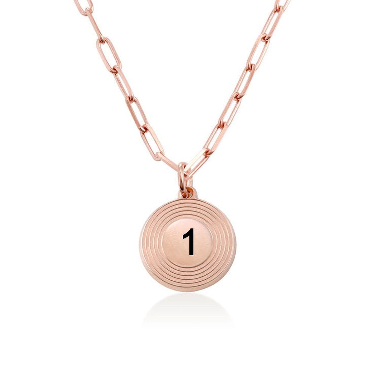 Rose gold number 1 pendant necklace for women and men. Custom tag necklace jewelry.