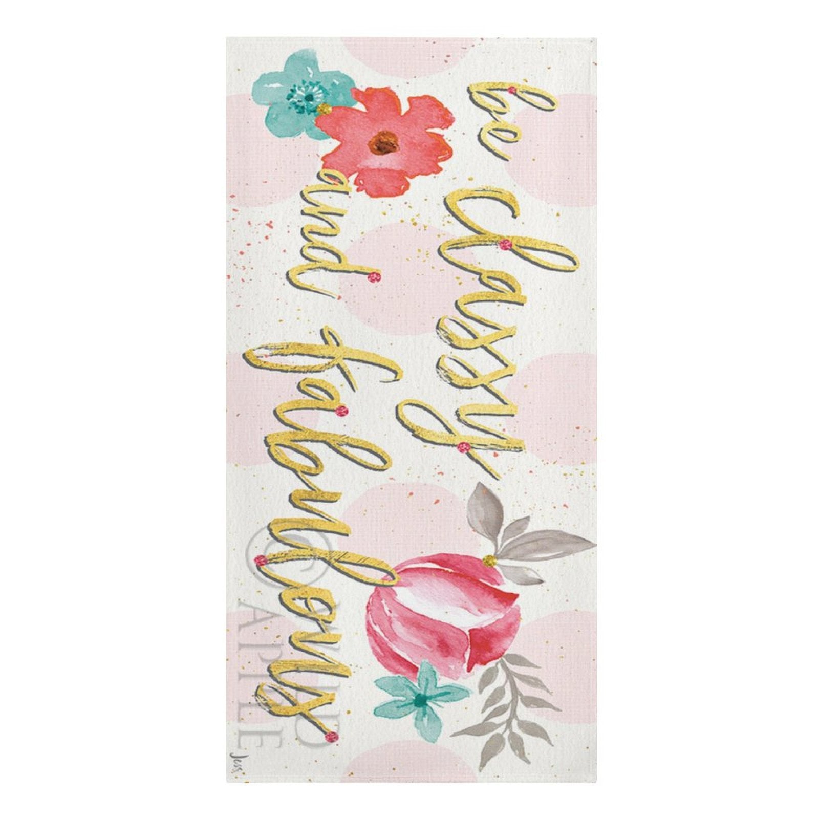 Personalized beach towel with watercolor floral design and classy quote, perfect beach accessory