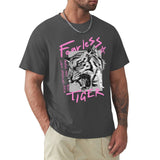 Men's dark gray Fearless Tiger crew neck cotton t-shirt, streetwear style, comfortable fit.