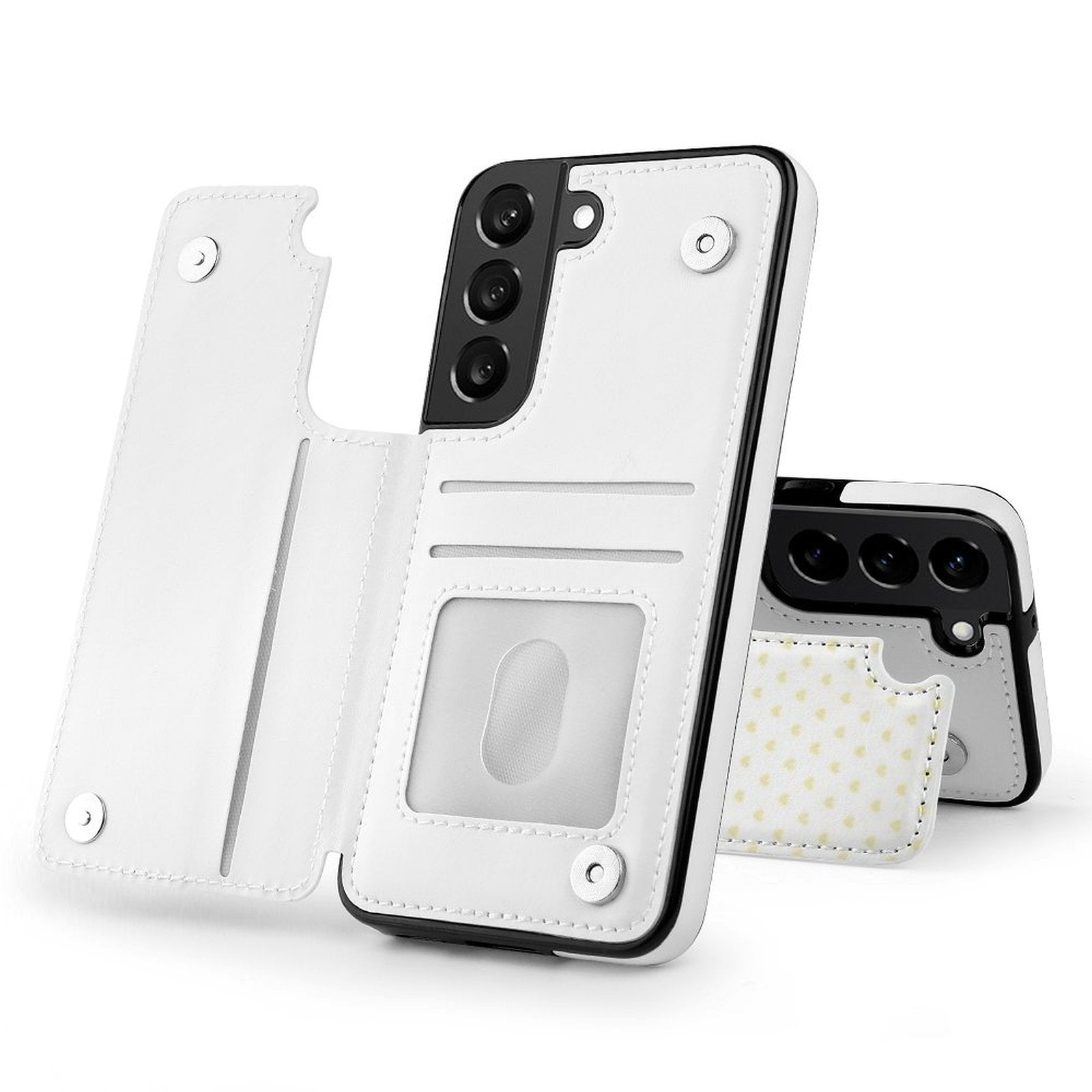 White PU leather Samsung Galaxy S22 Flip Cover with card slot, protective phone case