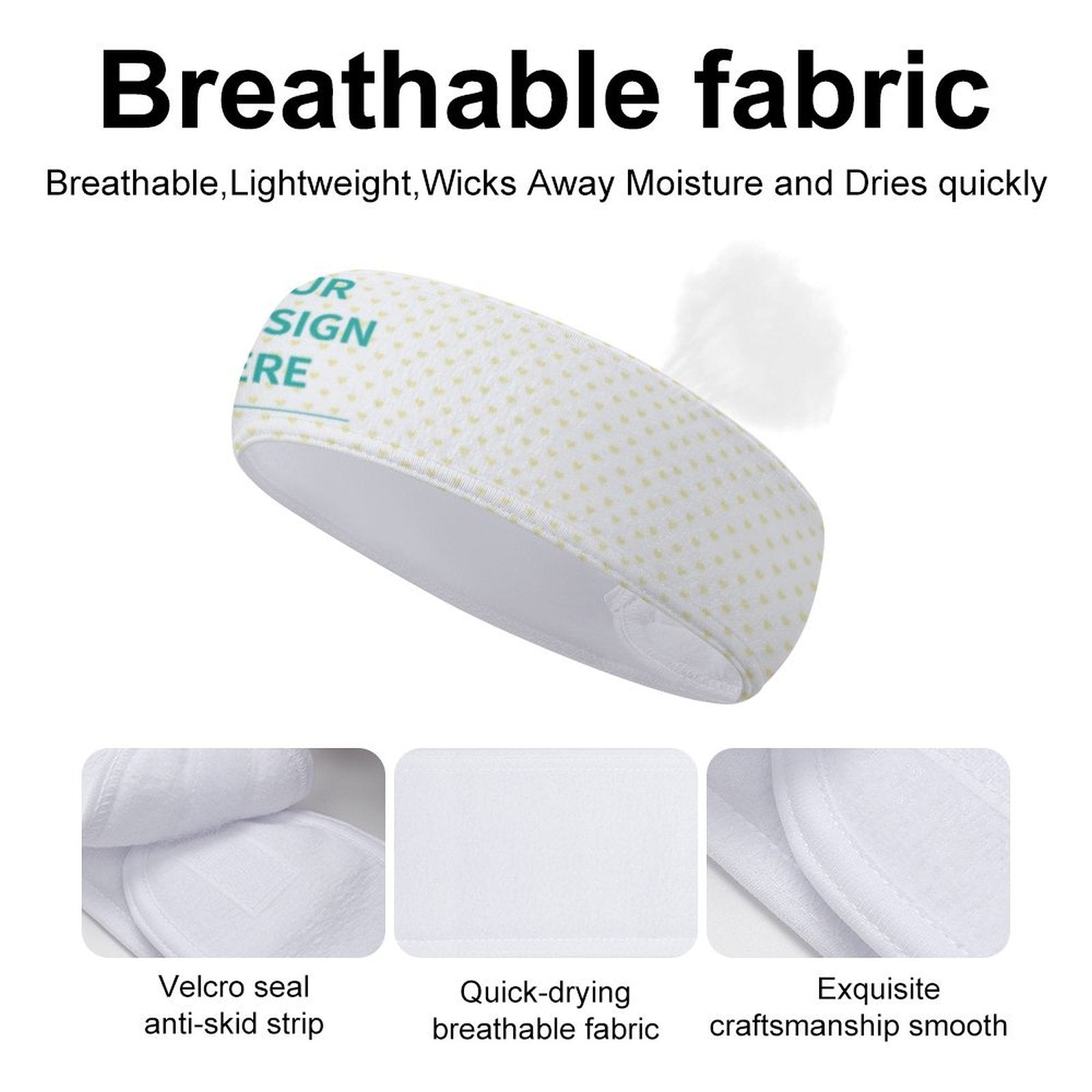 Breathable sports headband with custom design, towel cloth, moisture-wicking for workouts
