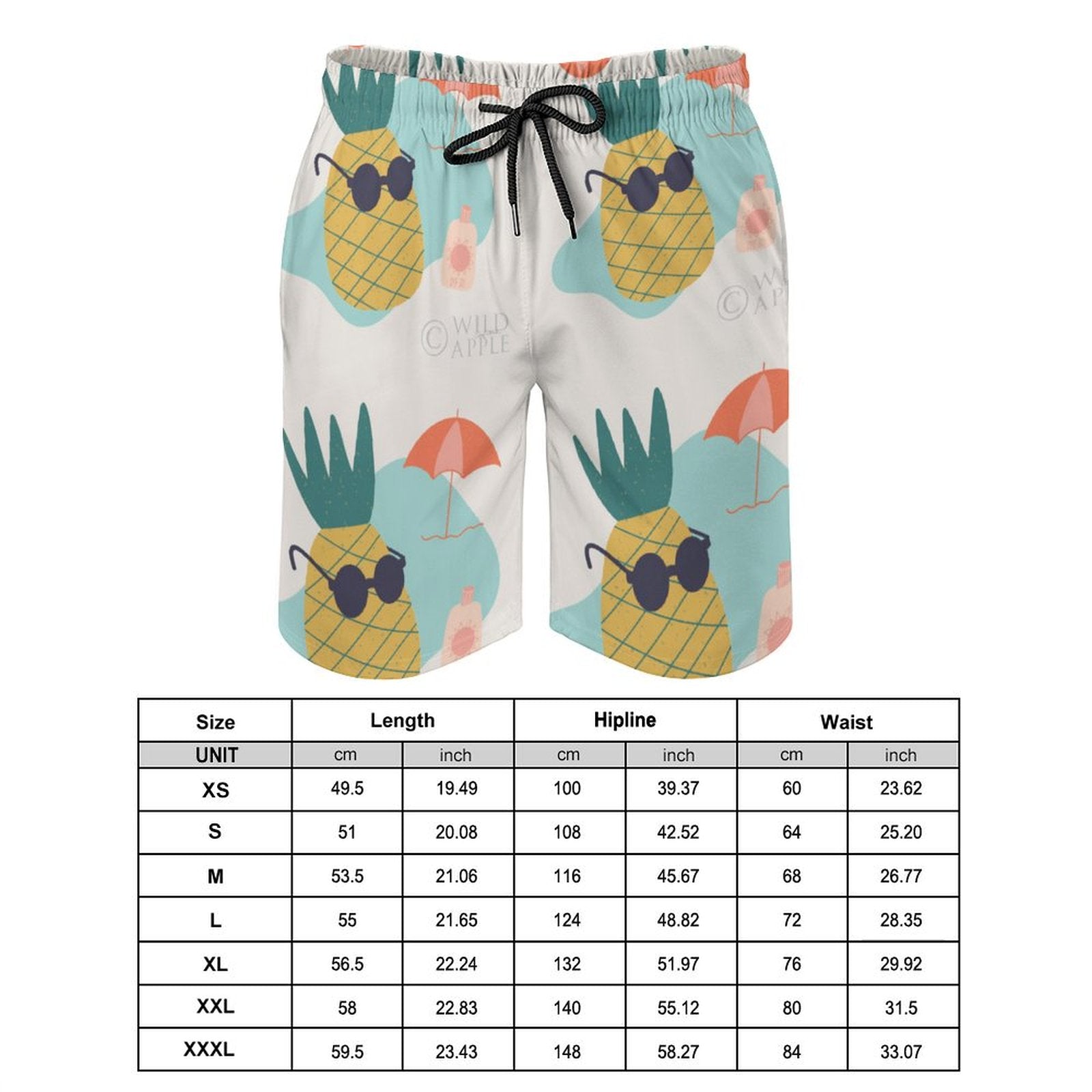 Men's Hawaiian Swim Trunks with Pineapple Print and Mesh Lining - Beach Gift for Boyfriend, quick drying.