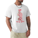 White cotton tee for men with pink angel print and SHH Keep Quiet text
