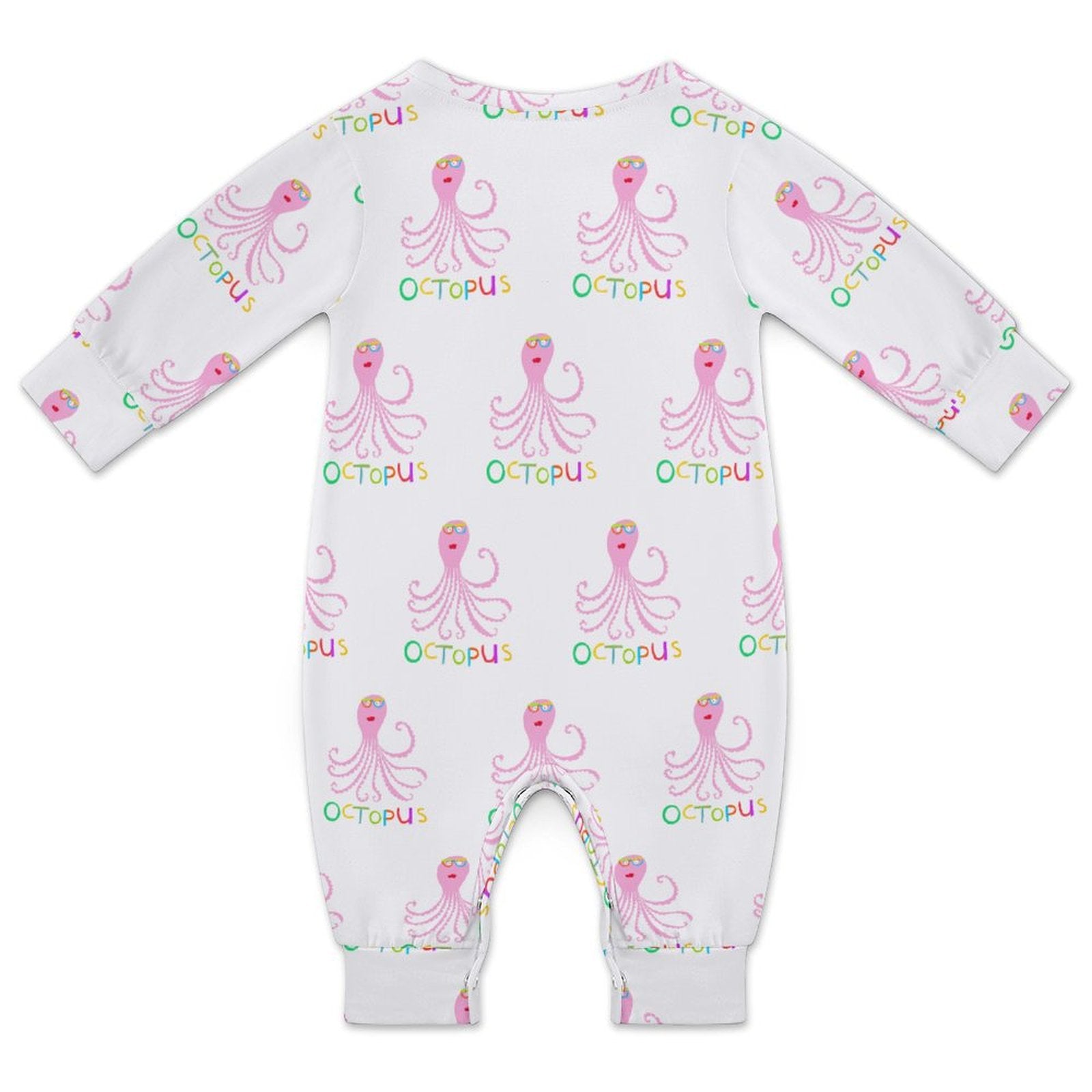 Newborn baby long sleeve romper with pink octopus print, soft cotton material. MyArtsyGift baby clothing.