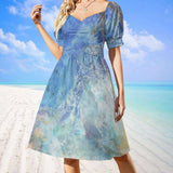 MyArtsyGift Women's Summer Mini Dress with watercolor design, short sleeve, and flattering fit, perfect for casual wear.