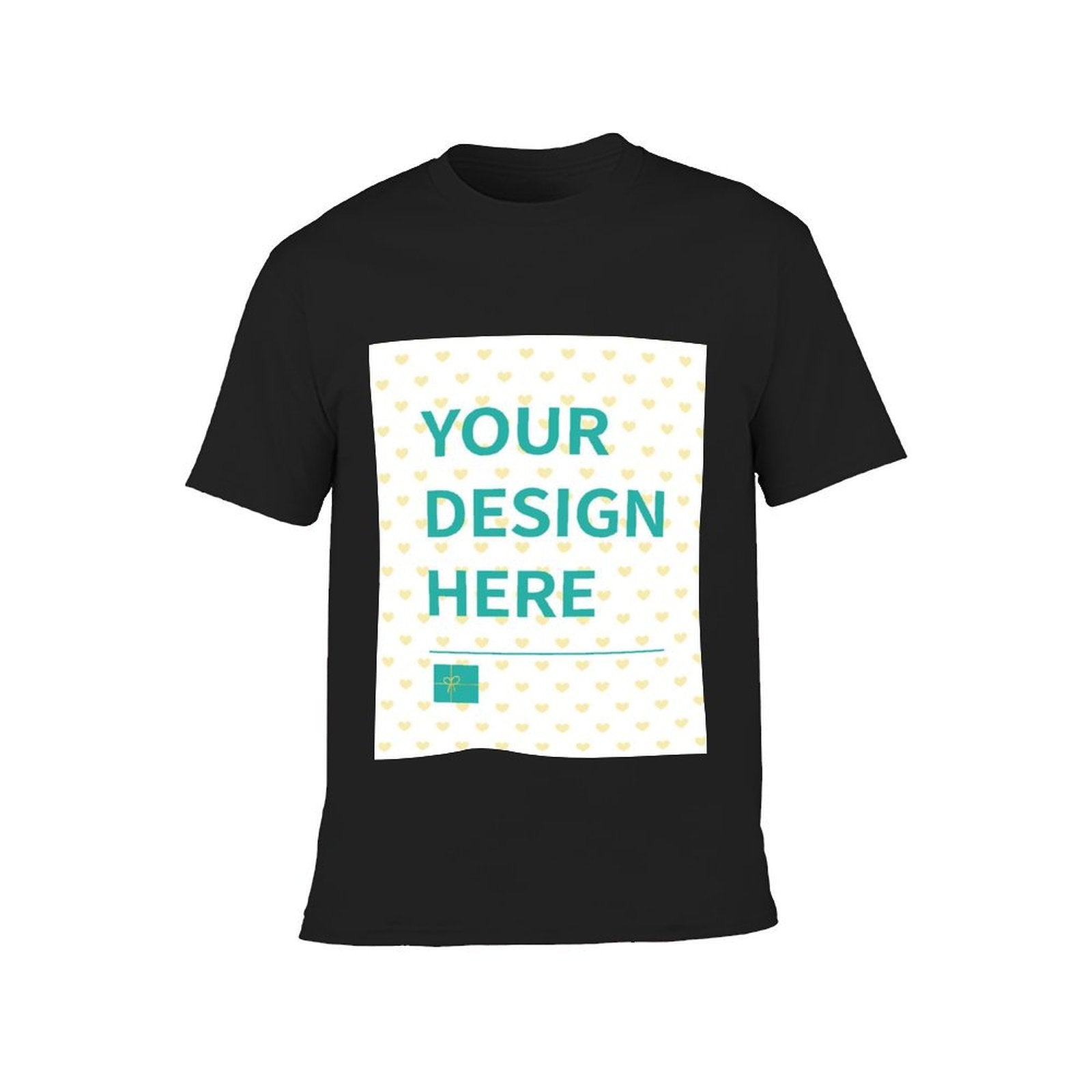 Customizable black youth t-shirt with 'YOUR DESIGN HERE' printed on front, perfect for kids