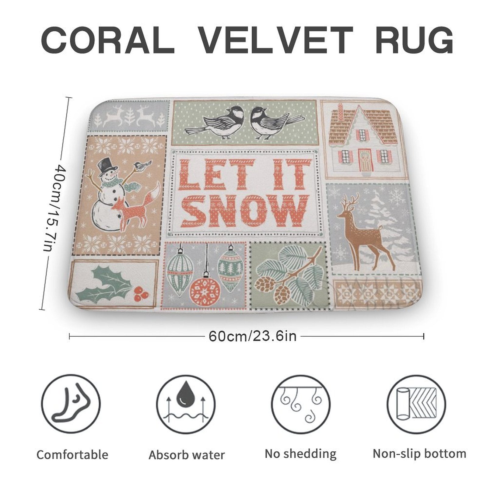 Coral Velvet 'LET IT SNOW' non-slip bath rug, perfect for bathrooms and kitchens.