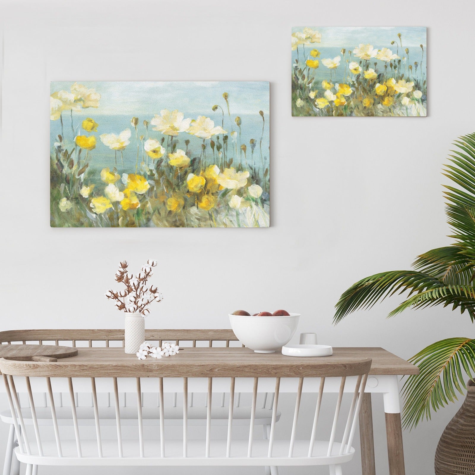 Yellow poppy flowers canvas print. Modern wall decor for home, office. Bright, colorful floral art.