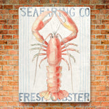 Fresh Lobster Metal Sign, kitchen wall decor, Seafood Co. sign on brick wall