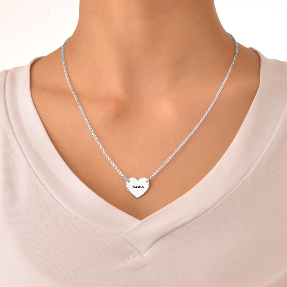 Personalized Silver Heart Necklace engraved with Name - Custom Jewelry Gift for Women & Men