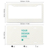 Customizable license plate with heart pattern and 'YOUR DESIGN HERE' text, made of aluminum.