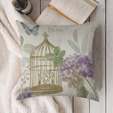 Linen pillowcase with birdcage floral design for living room, lavender hydrangeas, BLEU, MyArtsyGift