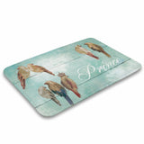 Coral velvet bathroom rug with bird watercolor print and 'Prince' text, non-slip, for bathrooms