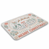 Christmas bath rug with Santa, reindeer, and Merry Christmas text for bathroom or kitchen decor
