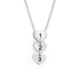 Personalized heart pendant necklace with numbers 1, 2, 3. Custom silver chain necklace. Great gift from MyArtsyGift.
