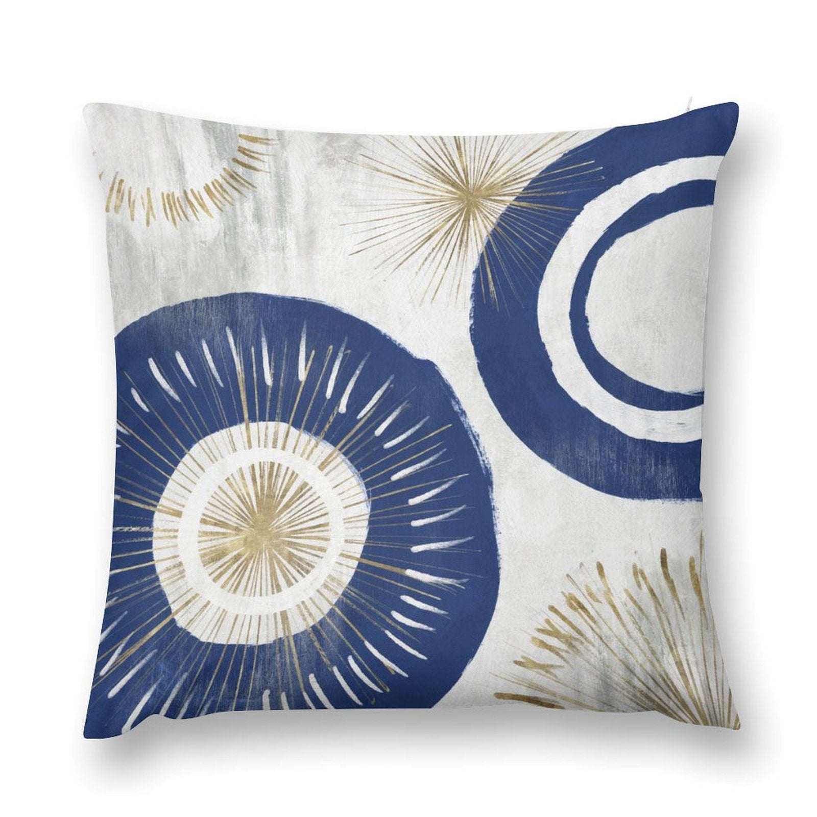 Blue and gold abstract art pillow cover, soft plush material, decorative for sofa and couch.