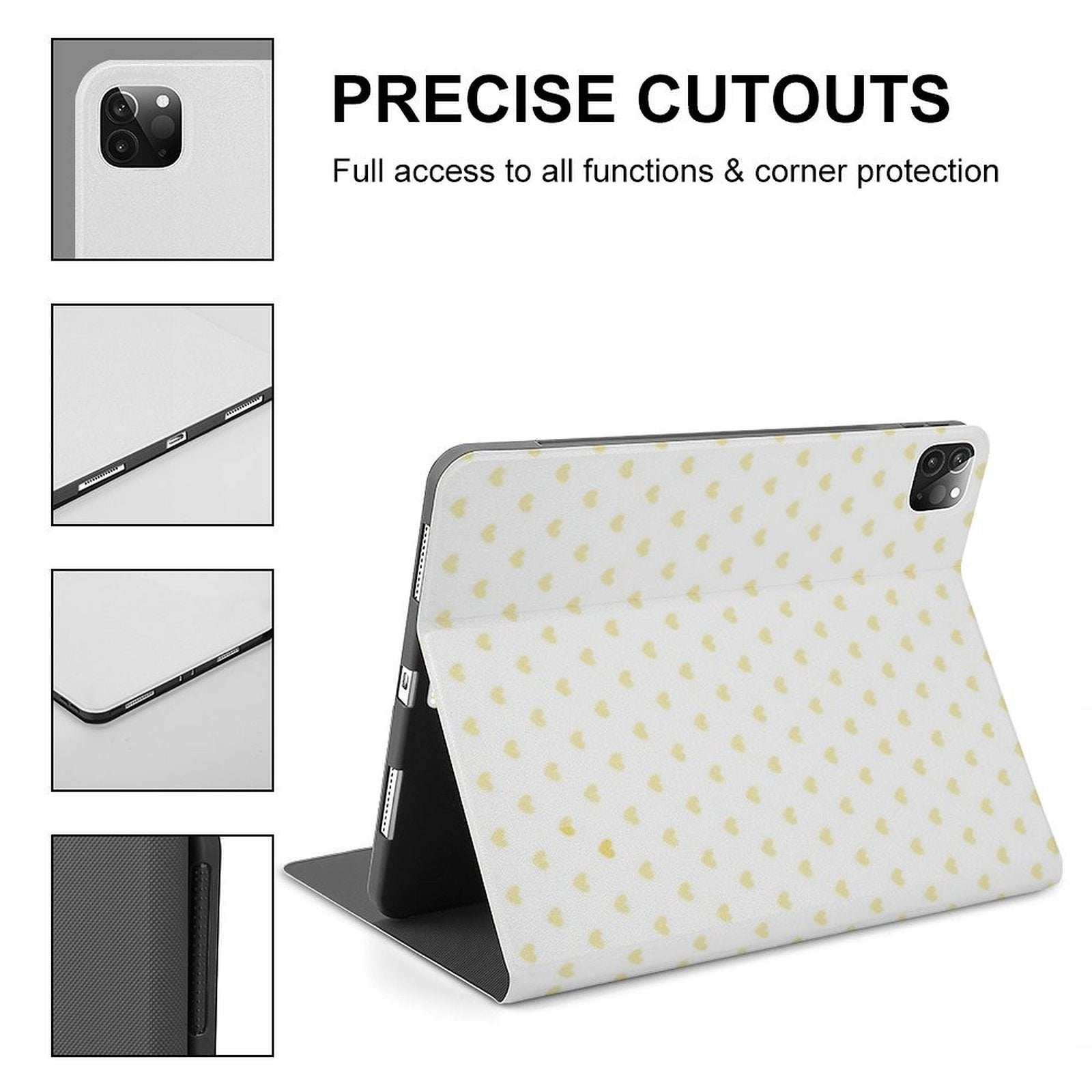 Custom iPad case with heart pattern, soft TPU back cover, precise cutouts for all functions
