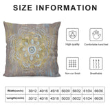 Plush throw pillow cover with mandala design, high quality, breathable, and size info