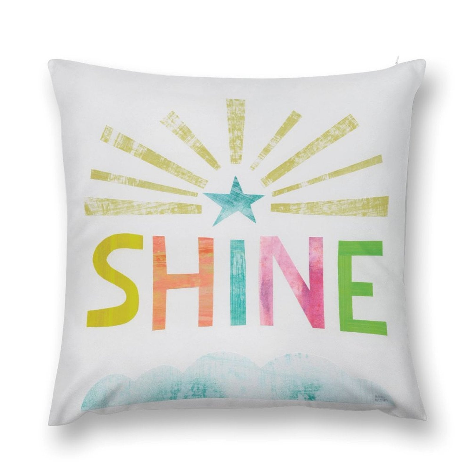 Decorative plush pillow cover with SHINE design, perfect for sofa or couch.