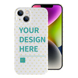 Custom iPhone 14 Pro case with personalized design, white hearts pattern. Durable PC plastic protective cover.