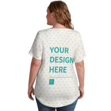 Women's V-neck t-shirt with heart pattern, customizable design, white top from MyArtsyGift.com.