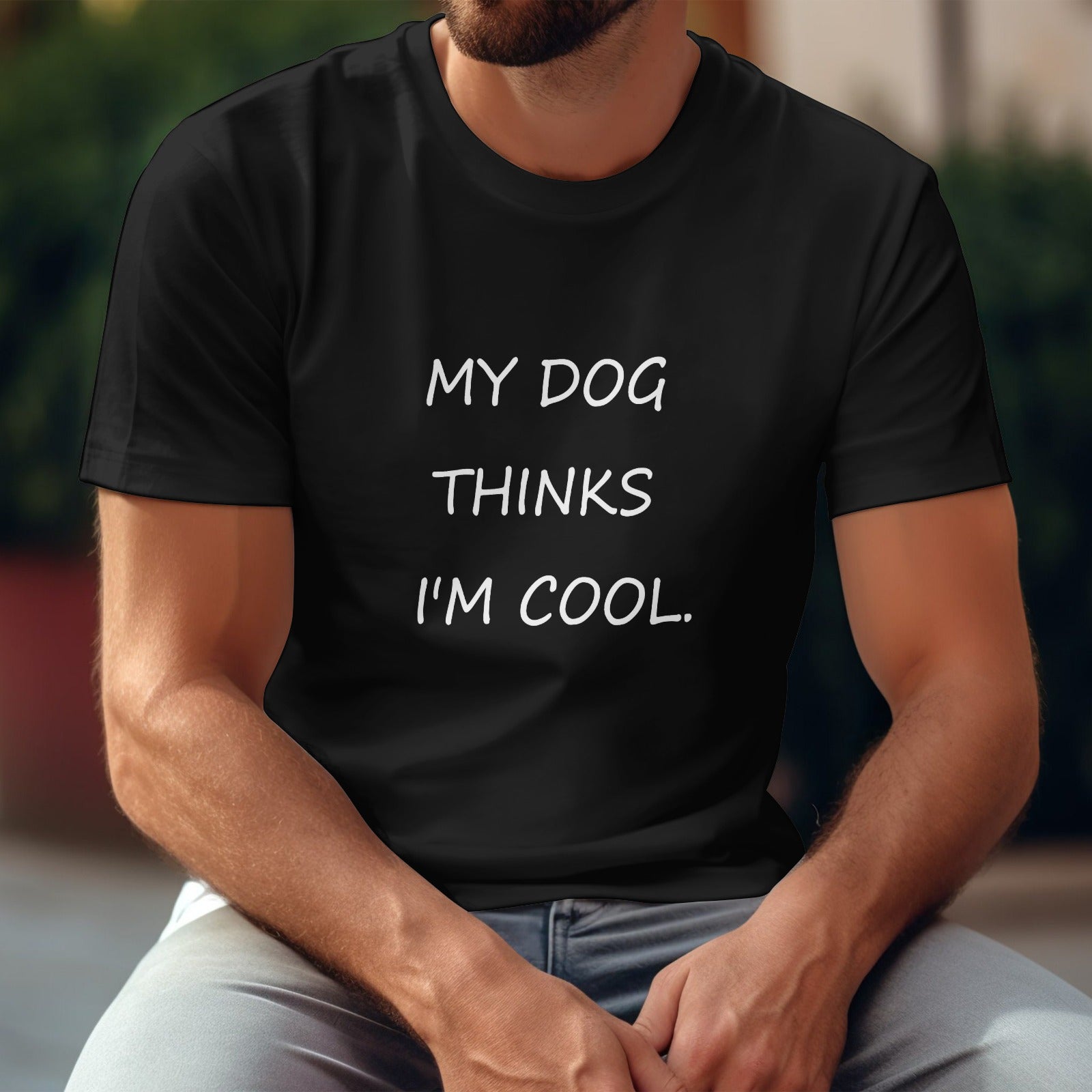 Black "My Dog Thinks I'm Cool" Gildan Unisex T-shirt, cotton fabric, comfortable fit