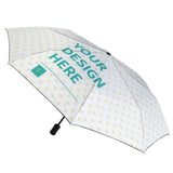 Customizable 3-Fold Auto Umbrella with Your Design, White with Yellow Heart Pattern, Ideal Gift