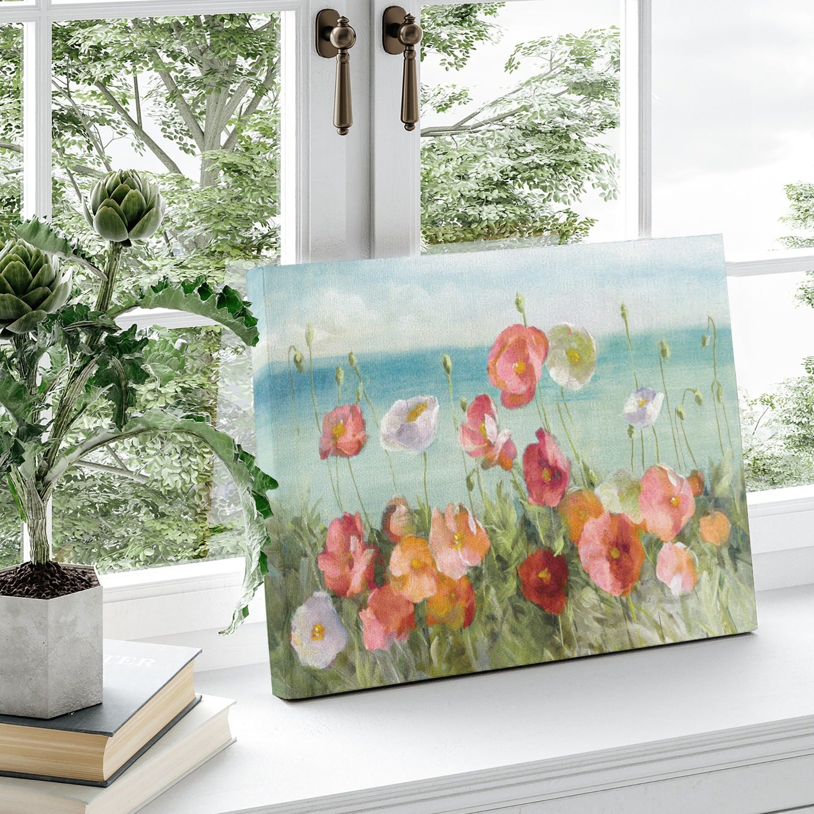 Coastal Poppies Beach Flower Canvas Print, USA wall art, perfect for living room or bedroom decor