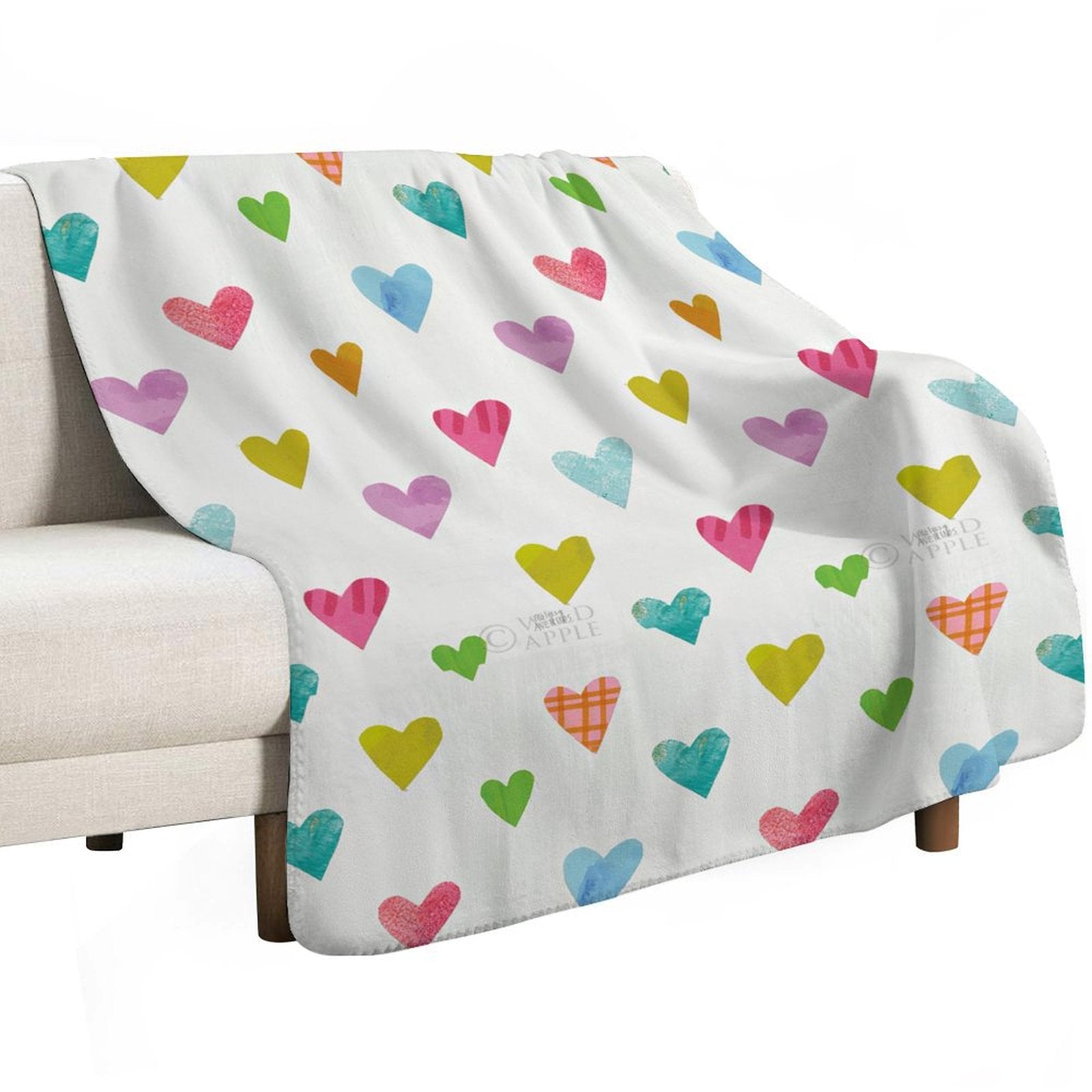 Colorful heart pattern lamb wool fleece blanket for couch or bed. Cozy and soft blanket.