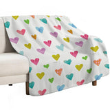 Colorful heart pattern lamb wool fleece blanket for couch or bed. Cozy and soft blanket.