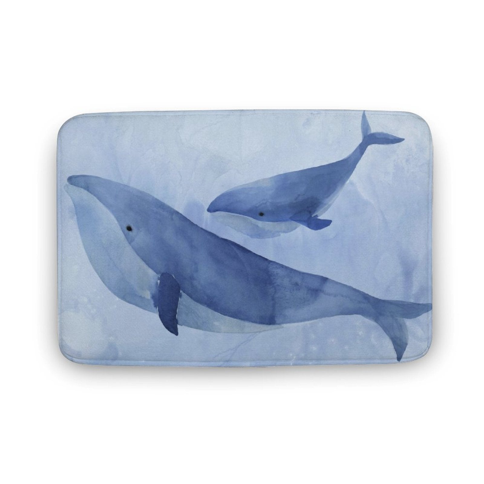 Blue whale watercolor bath rug, non-slip bathroom floor carpet for a serene bathroom decor
