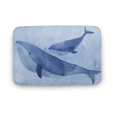 Blue whale watercolor bath rug, non-slip bathroom floor carpet for a serene bathroom decor