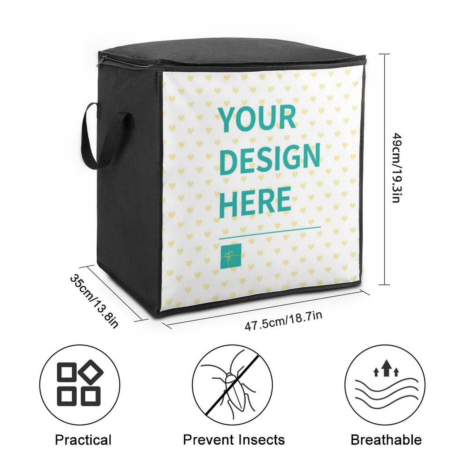 Customizable large clothes storage bag for blankets, bedding, and comforters, with 'YOUR DESIGN HERE'.