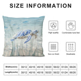 Decorative plush pillow cover with sea turtle design, available in multiple sizes, high quality, breathable, and comfortable.