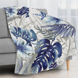 Blue Tropical Plants Flannel Blanket, Watercolor design, soft polyester, made in USA, cozy home decor
