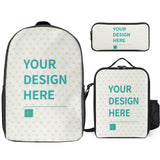 Custom school backpack set with customizable design for girls and boys, including a backpack, lunch bag, and pencil case.