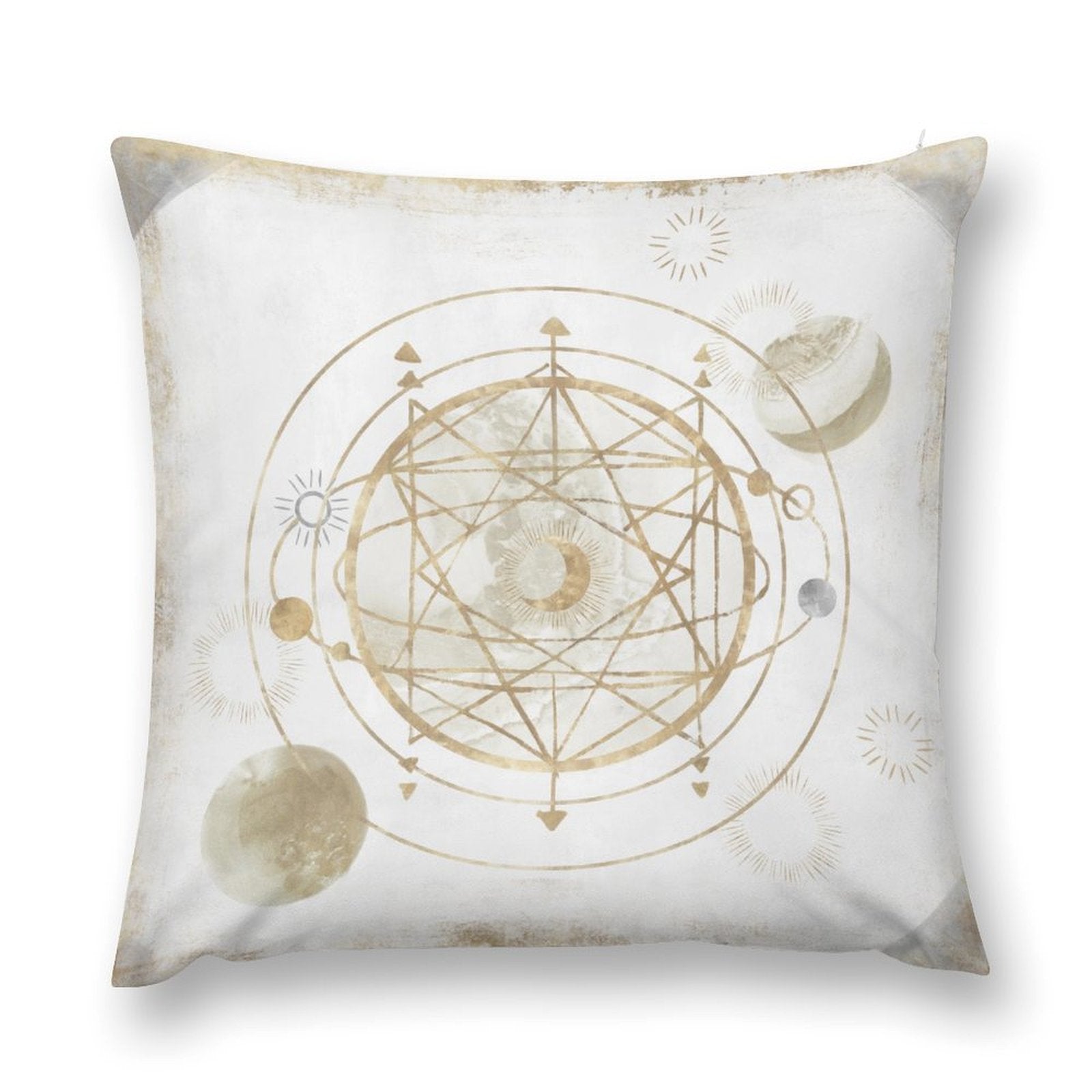 Luxury soft plush pillow cover with gold celestial design, perfect for sofa and living room decor