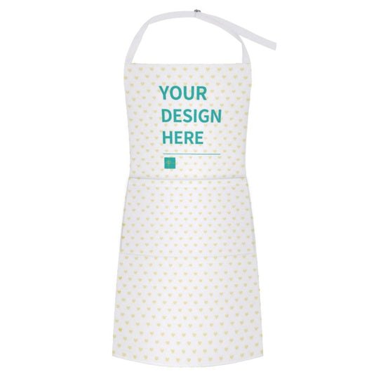 Customizable apron with pockets, "YOUR DESIGN HERE" text, perfect for kitchen and BBQ