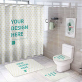 Custom bathroom set with shower curtain and rugs personalized with design. Bathroom decor.