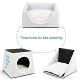 Waterloo Dog Cat House Cube Bed in white Oxford fabric, convertible design, with Your Design Here option