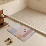Coral velvet bath rug with geometric design, non-slip and absorbent, perfect for bathroom decor.