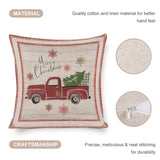 Christmas pillow cover with red truck and tree design, cotton linen material, Merry Christmas decor