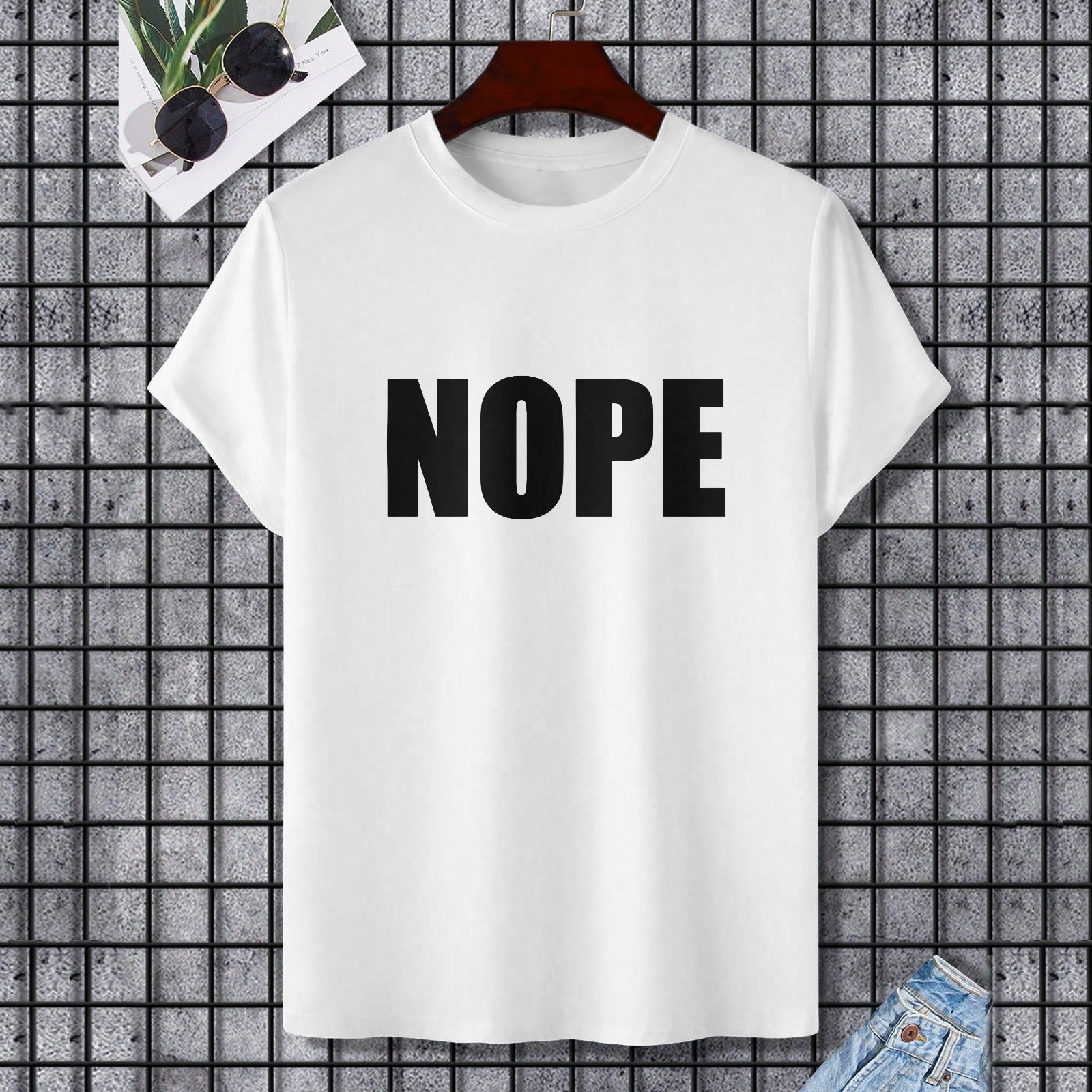 White Gildan NOPE t-shirt, unisex, cotton fabric, suitable for casual wear and self-expression, MyArtsyGift.