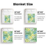 Green tropical plants blanket size guide. Featuring various sizes for couch, bed or all uses