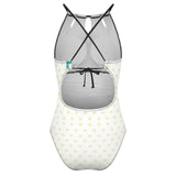 Custom one-piece swimsuit with halter neck and heart pattern, perfect for MyArtsyGift