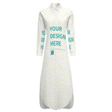 Customizable white heart pattern long sleeve shirt dress with your design, soft and comfortable material